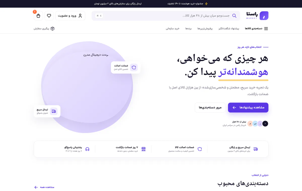 نمای وب‌سایت راستا مارکت